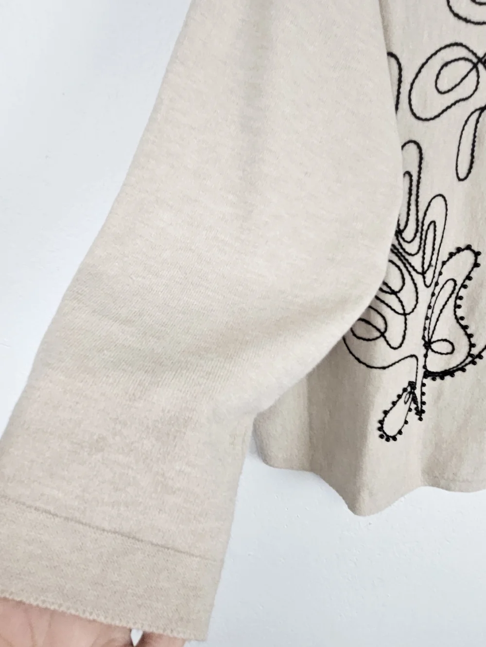 LA VILA MILANO Beige Beaded Embroidered Knit Sweater Sz L Coastal Quiet Luxury - Picture 6 of 10